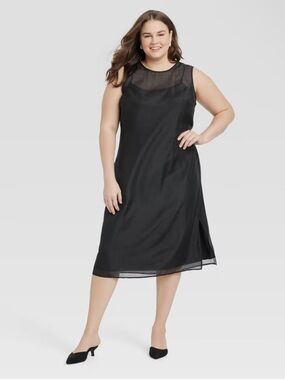 NWT a new day Black Sleeveless Midi Dress with Sheer Yoke